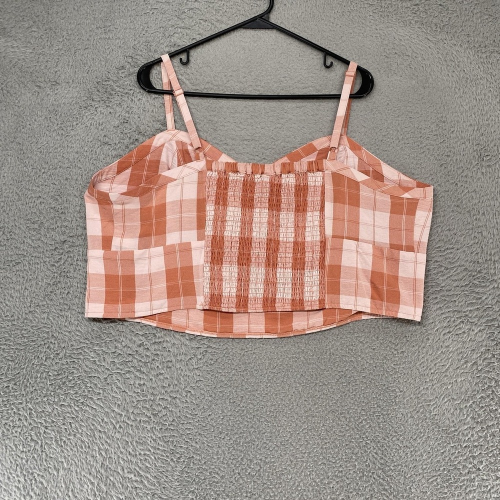 Torrid Crop Top Womens 3/3X Pink Plaid Smocked Back Plus Summer Gingham Tanktop - Picture 8 of 12